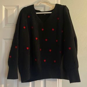 J. NNA size large black sweater with red hearts